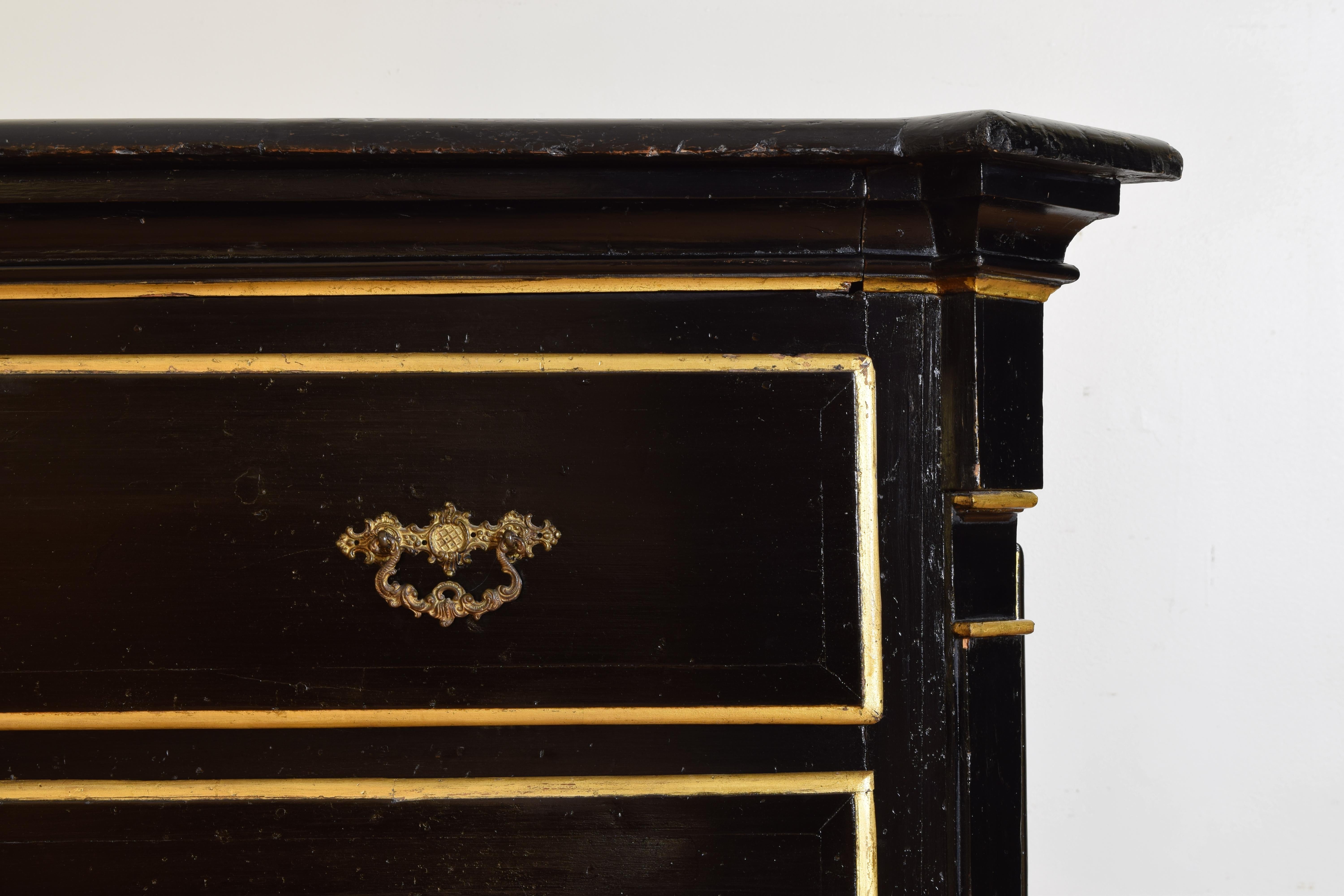 Italian, Lombardia, Charles X Period Ebonized & Gilded 3-Drawer Commode mid19thc For Sale 2