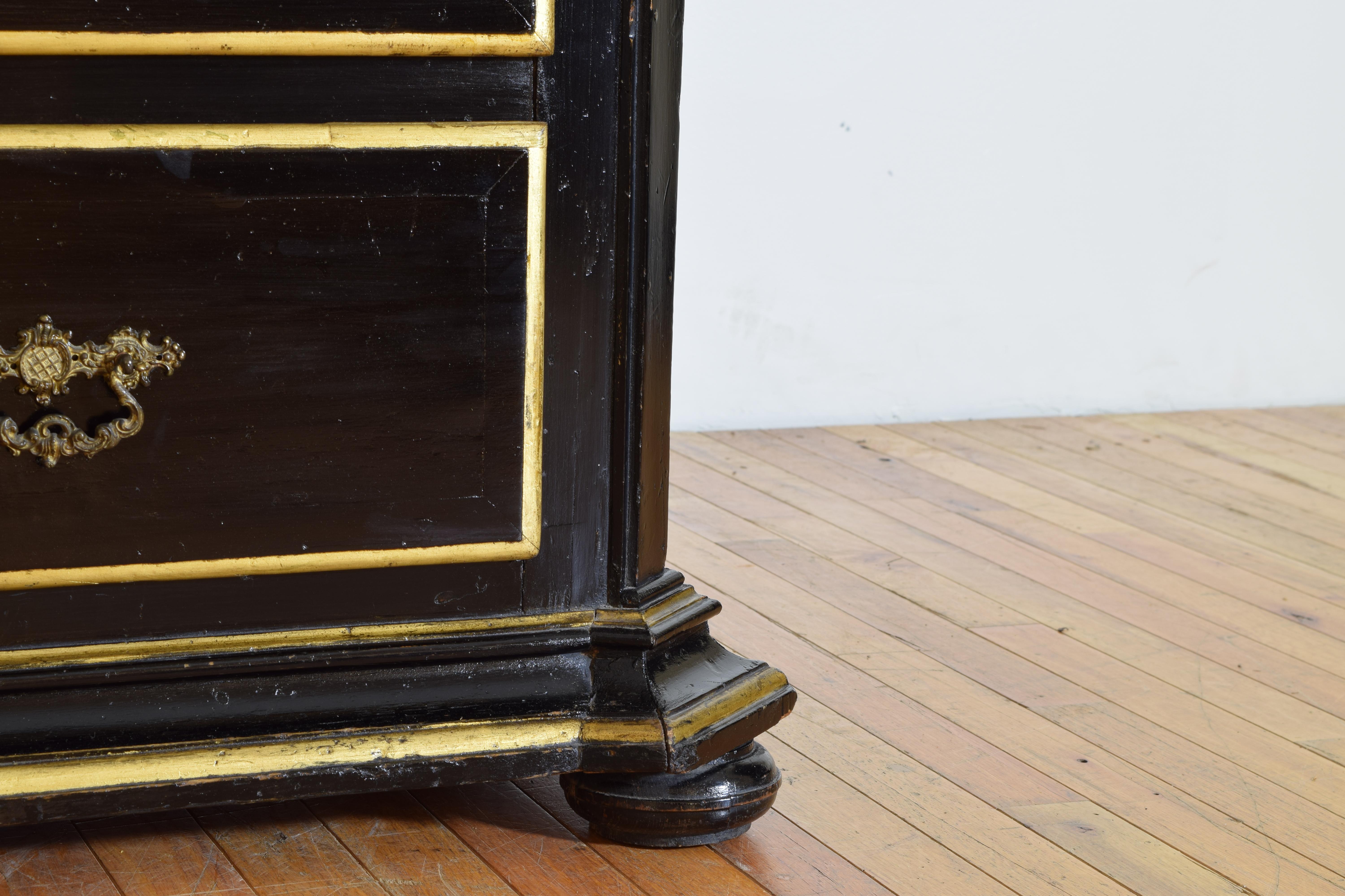 Italian, Lombardia, Charles X Period Ebonized & Gilded 3-Drawer Commode mid19thc For Sale 3