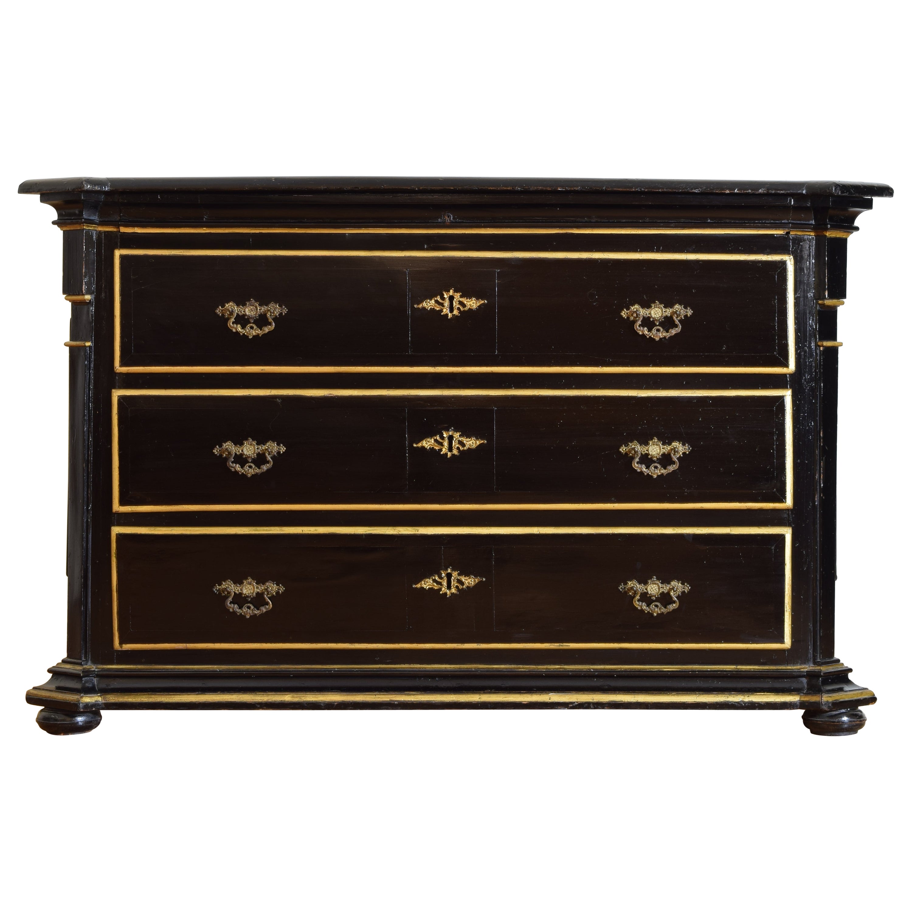 Italian, Lombardia, Charles X Period Ebonized & Gilded 3-Drawer Commode mid19thc