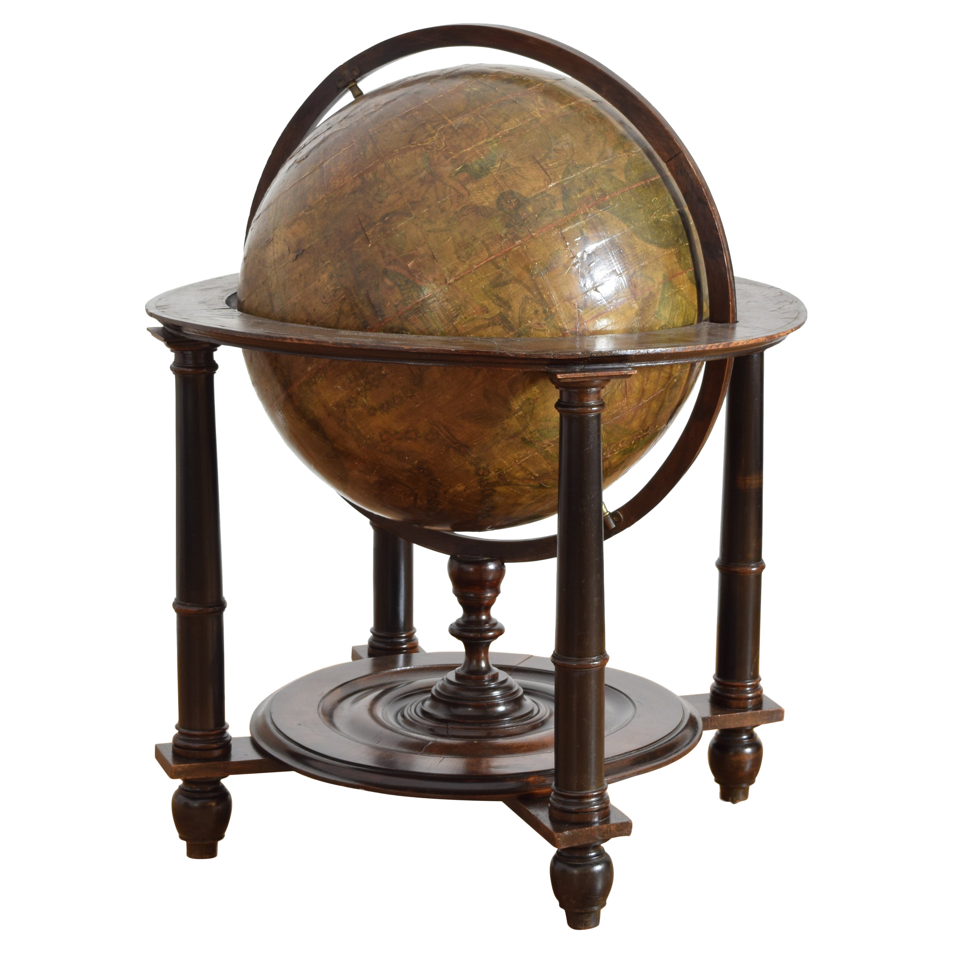 Italian, Lombardia, Empire Mahogany and Ebonized Terrestrial Globe, ca. 1800 For Sale