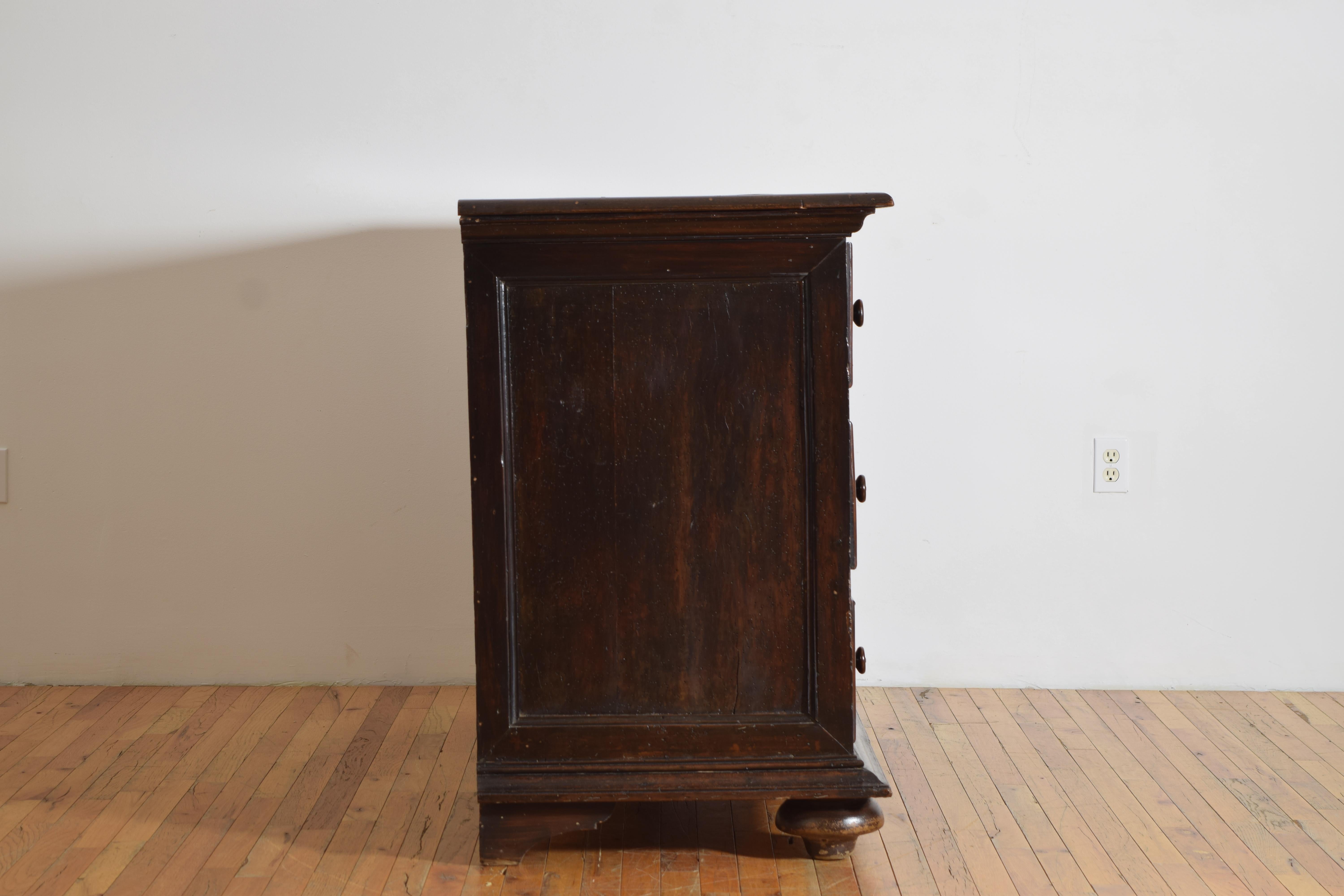 18th Century Italian, Lombardia, Louis XIII Style Walnut 3-Drawer Commode, late 18th century For Sale