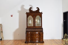 Italian, Lombardia, LXIV Period Carobwood Veneer 2-Piece Secretary Cabinet, 1725