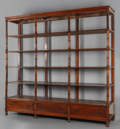 Italian, Lombardia, Neoclassic Large Walnut Open 3-Drawer Bookcase, ca. 1830