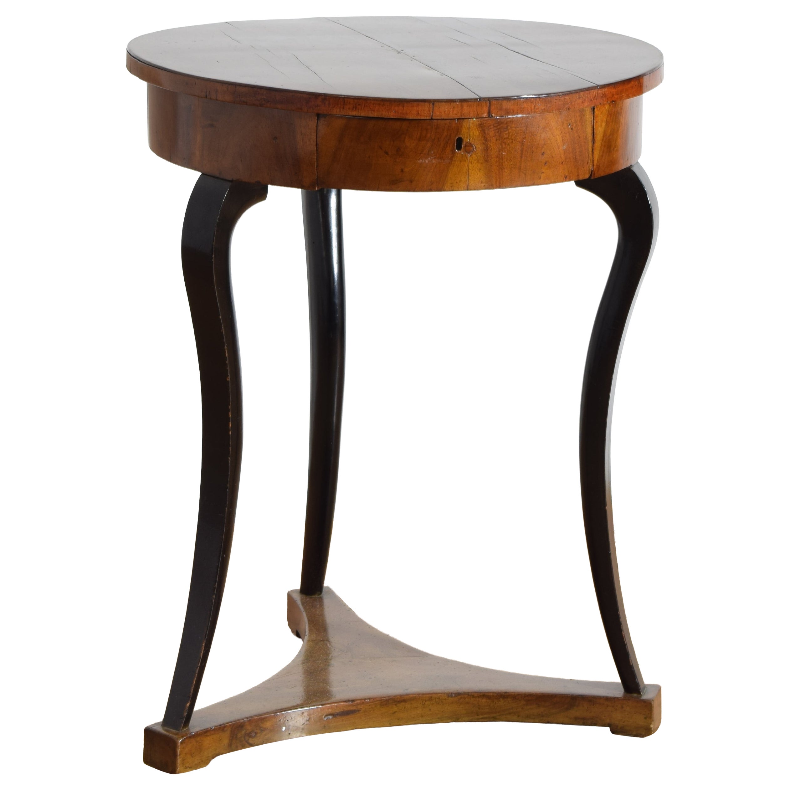 Italian, Lombardia, Neoclassic Walnut & Ebonized 1-Drawer Round Table, ca. 1820