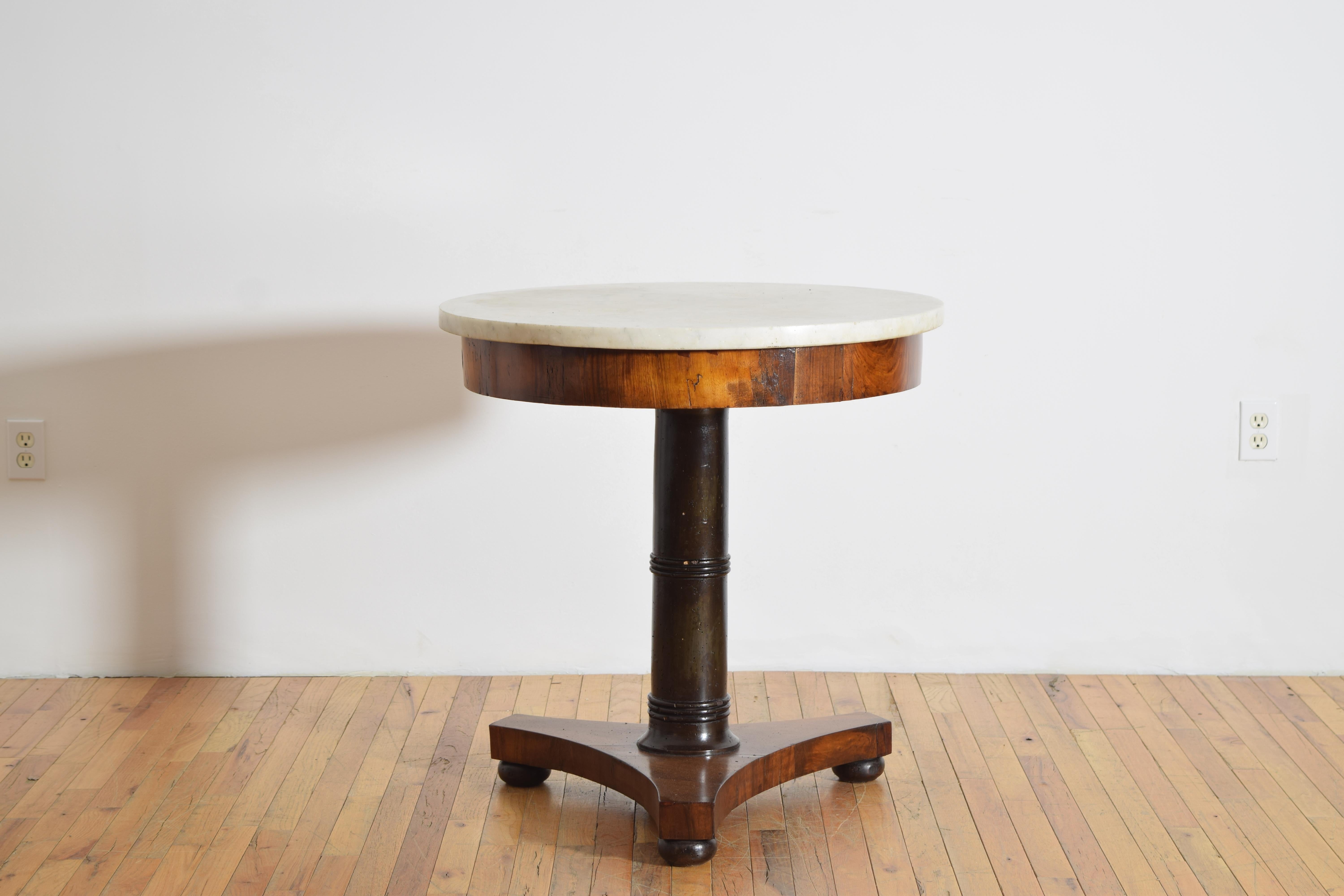 Neoclassical Italian, Lombardia, Neoclassic Walnut, Ebonized, & Marble Center Table, ca. 1820 For Sale
