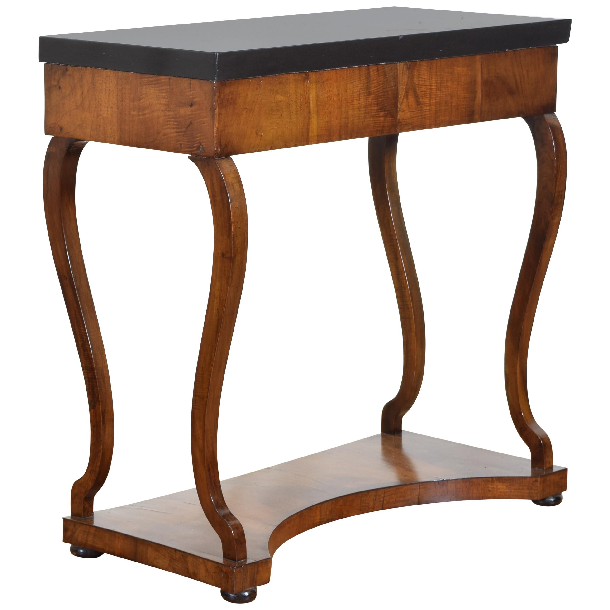 Italian Lombardia Neoclassic Walnut, Ebonized & Marble-Top Console, 19th Century