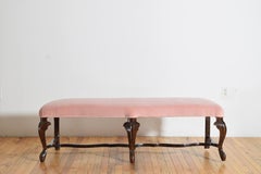 Italian, Lombardia, Rococo Period Carved Walnut & Upholstered Bench, mid 18thc.