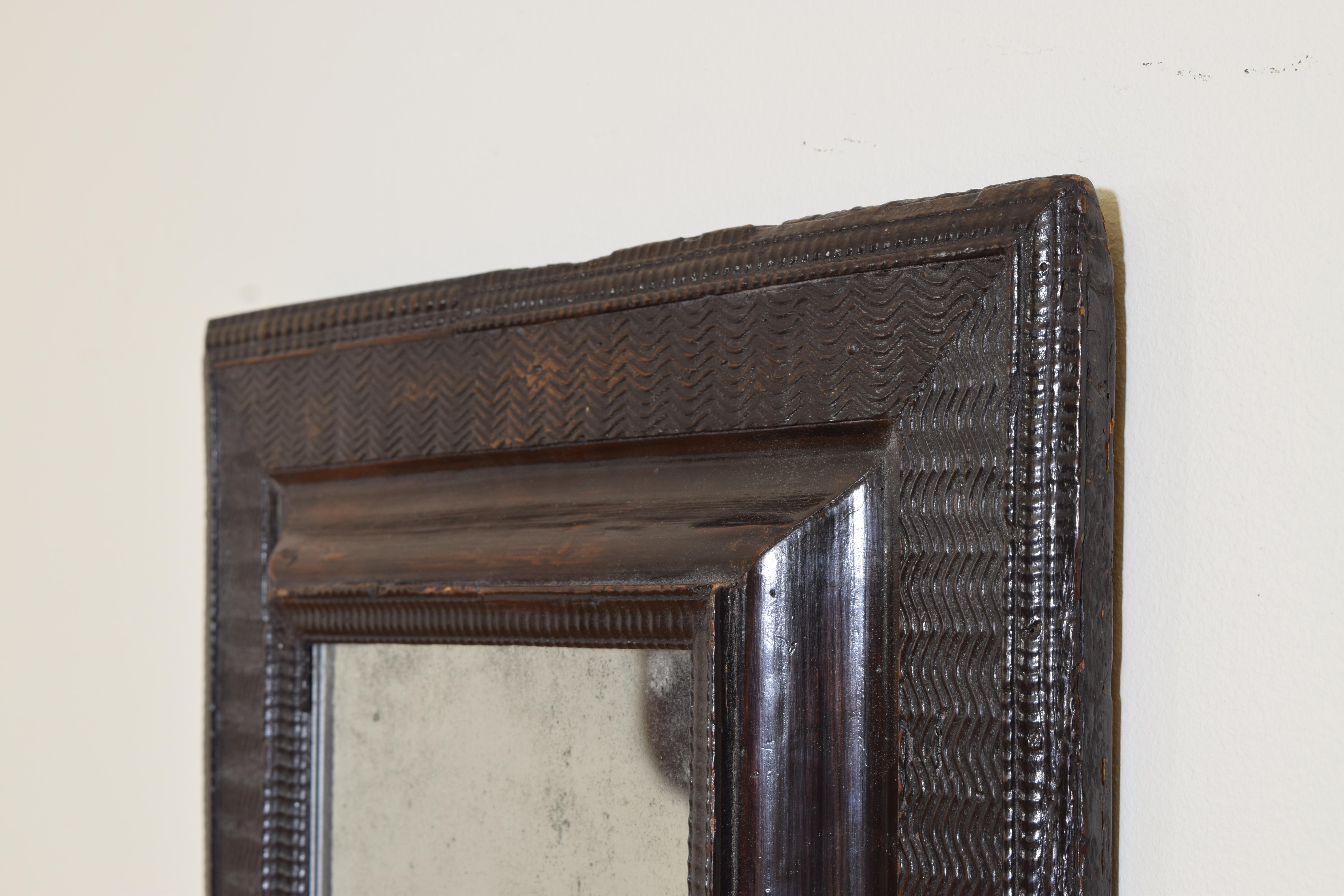 Italian, Lombardia, Small Ebonized Walnut Guilloche Mirror, mid 17th century In Good Condition In Atlanta, GA