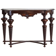 Italian, Lombardia, Turned Walnut and Veneered Console Table, Early 18th Century