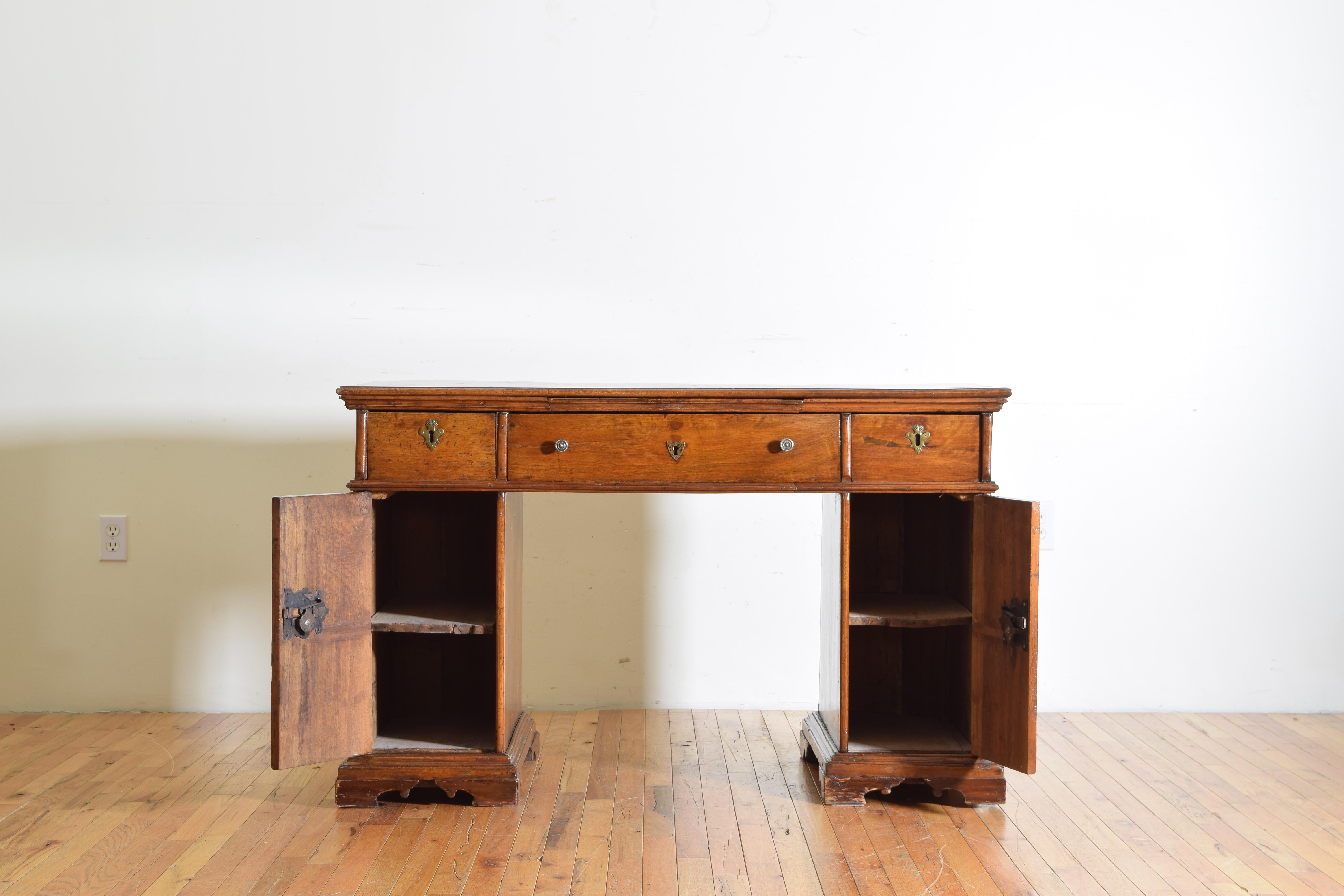 Italian, Lombardia, Walnut & Burl Writing Desk, Leather Slide Early 18th Century 1