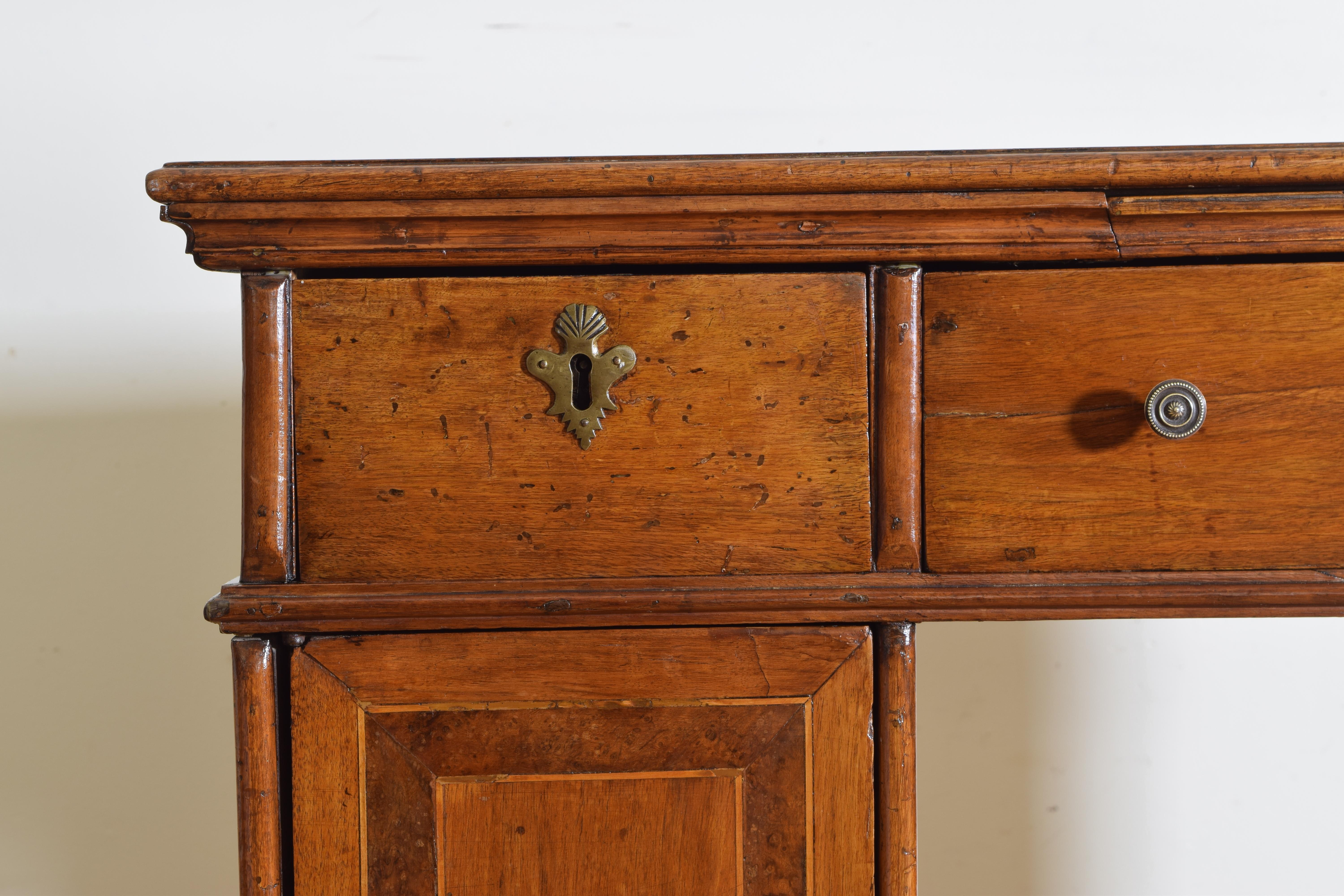 Italian, Lombardia, Walnut & Burl Writing Desk, Leather Slide Early 18th Century 4