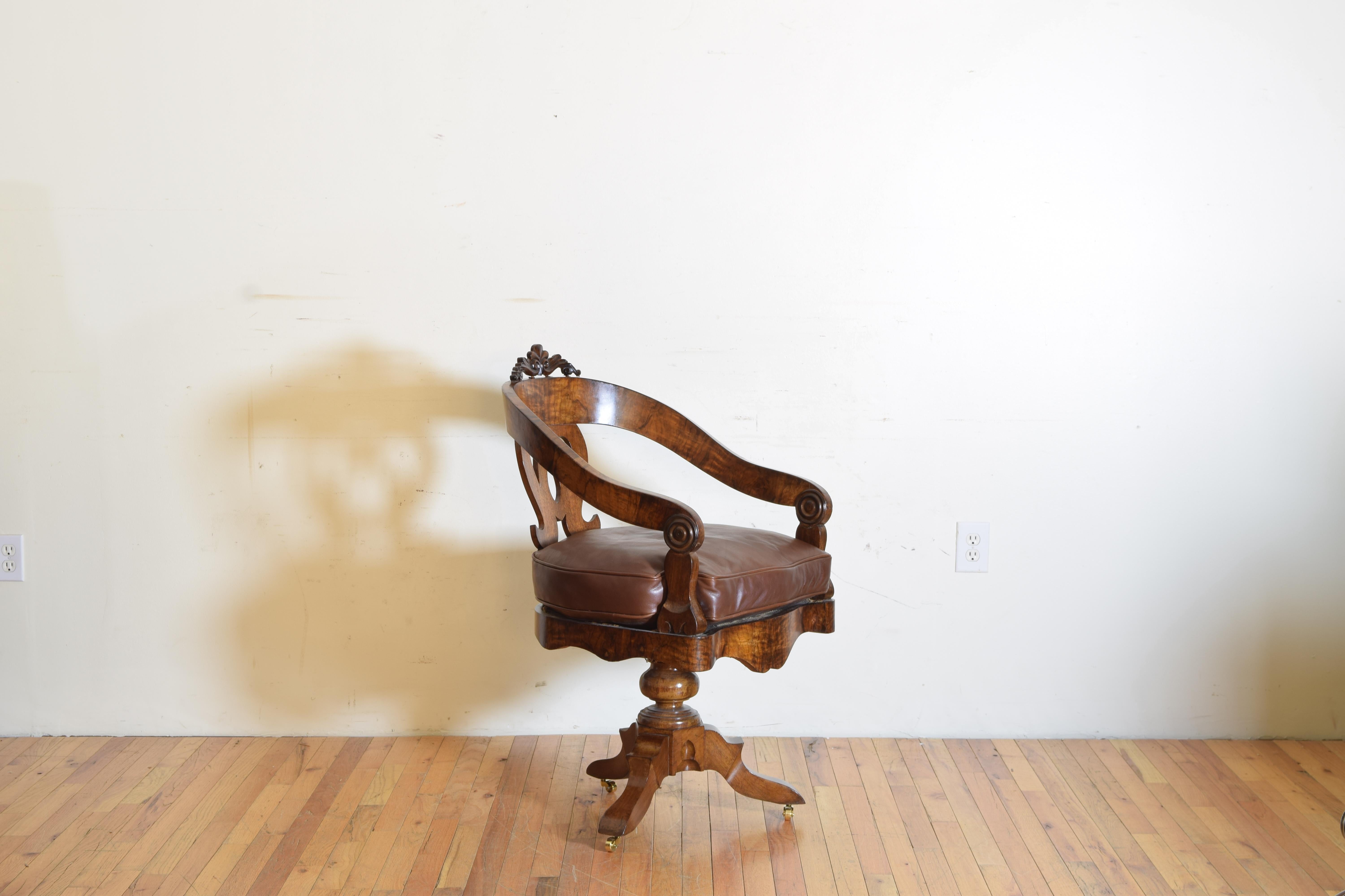 Neoclassical Italian, Lombardia, Walnut Swivel Desk Chair, Early 19th Century