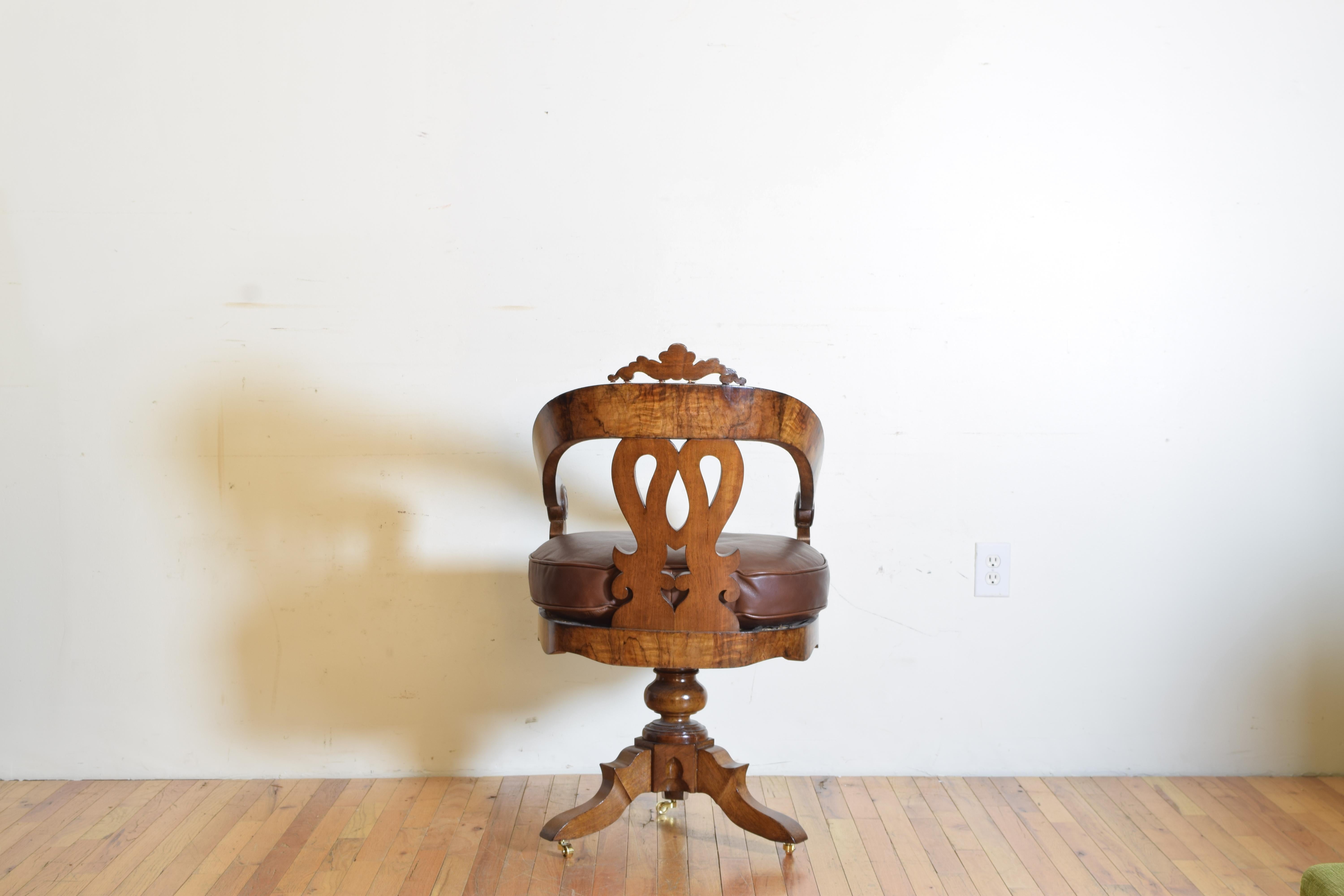 Mid-19th Century Italian, Lombardia, Walnut Swivel Desk Chair, Early 19th Century