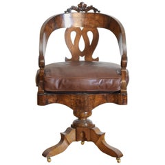 Italian, Lombardia, Walnut Swivel Desk Chair, Early 19th Century