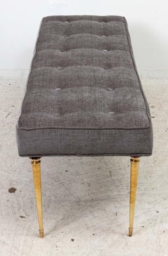 Italienische lange Bank, massive Messingbeine, Chenille-Polsterung, 1950er Jahre