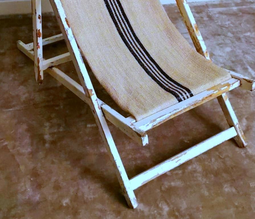 Italian Long Chair for the Beach in Raw Cotton and Wood 1