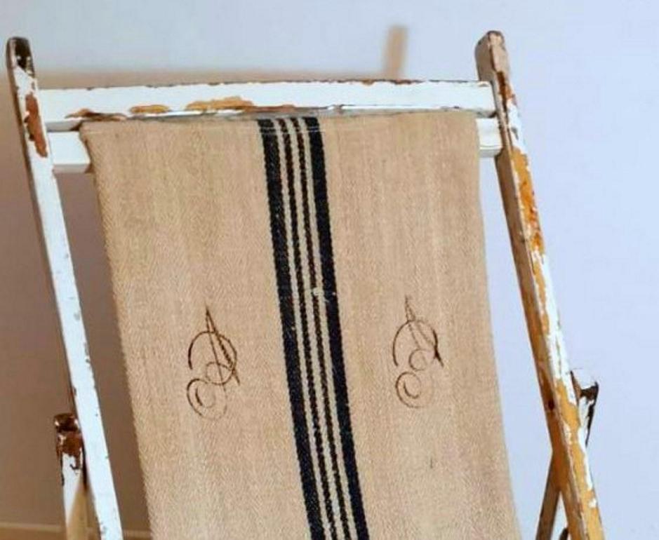 Italian Long Chair for the Beach in Raw Cotton and Wood 4