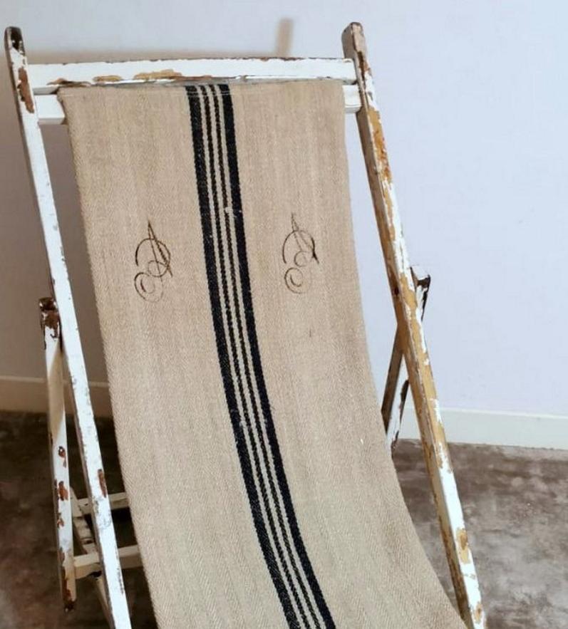 20th Century Italian Long Chair for the Beach in Raw Cotton and Wood