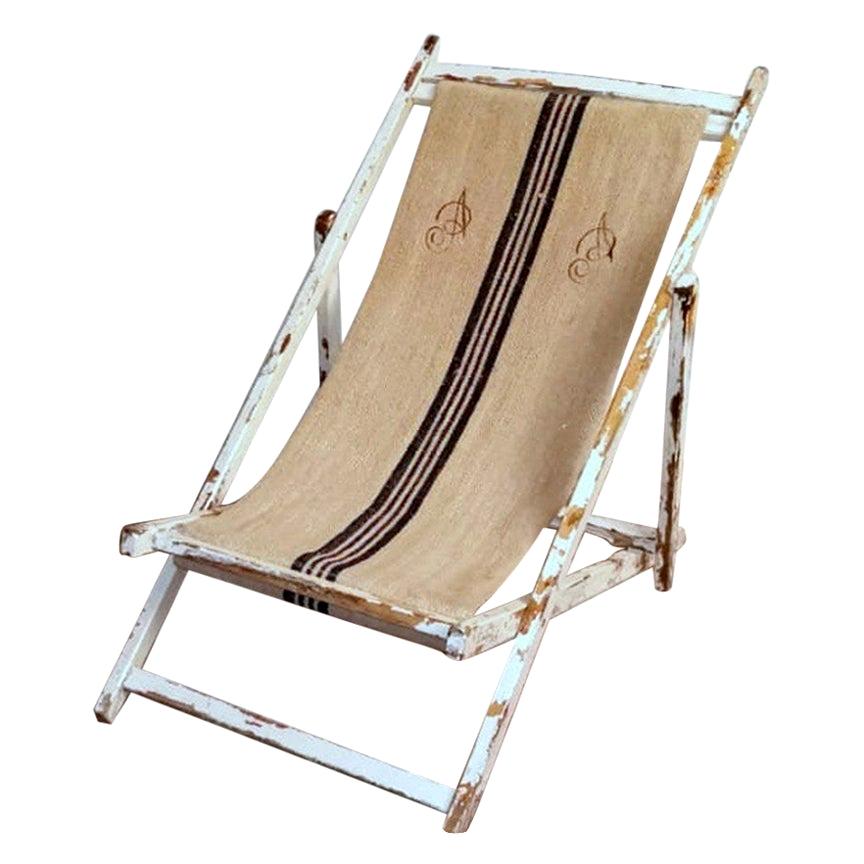 Italian Long Chair for the Beach in Raw Cotton and Wood