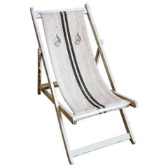 Vintage Italian Long Chair for the Beach in Raw Cotton and Wood