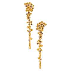 Italian Long Drop Earrings In 18Kt Gold With 12.20 Cts In Diamonds And Sapphires