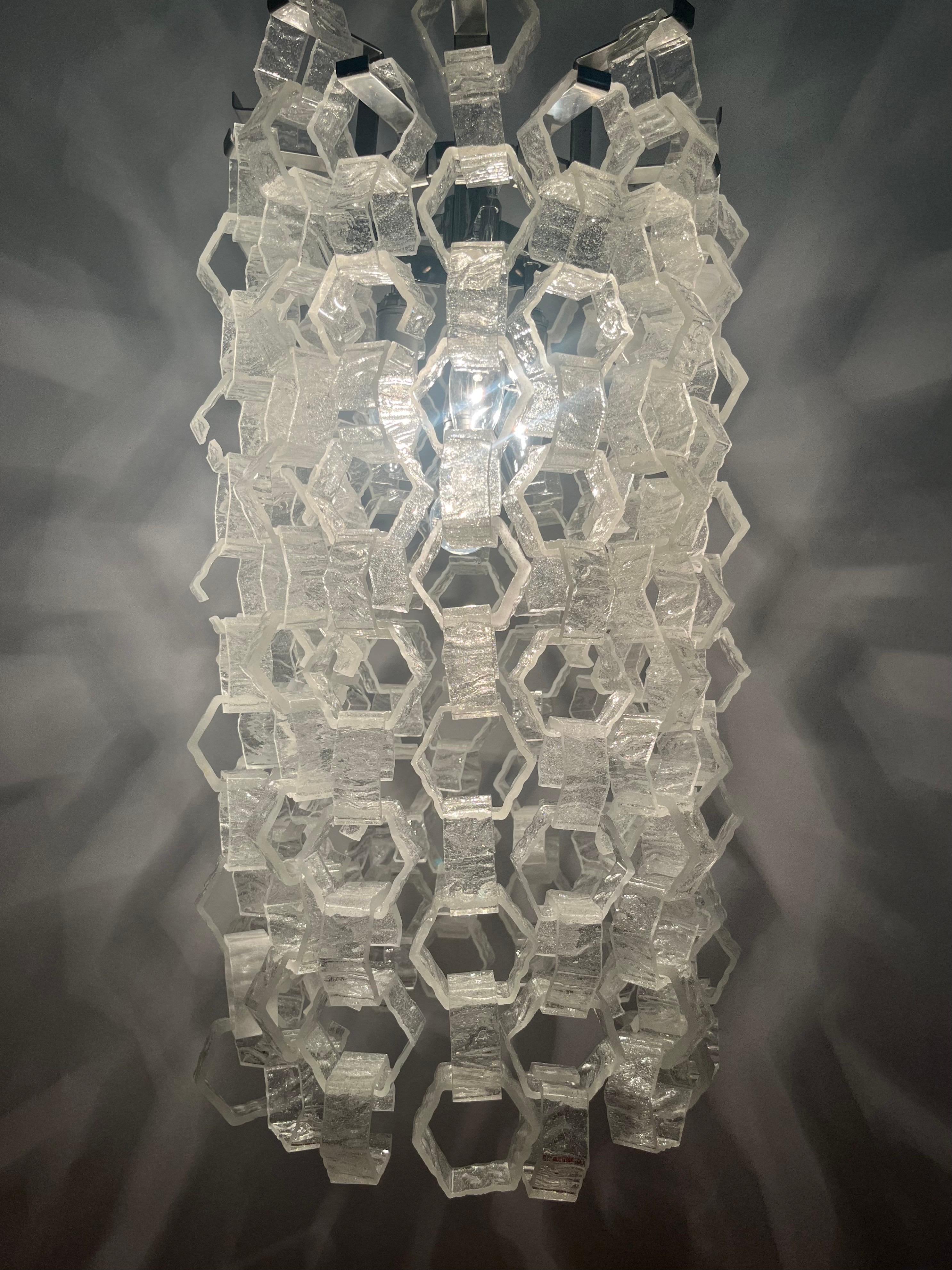 Italian Long Midcentury Interlocking Murano Chandelier by Carlo Nason, 1970s For Sale 5