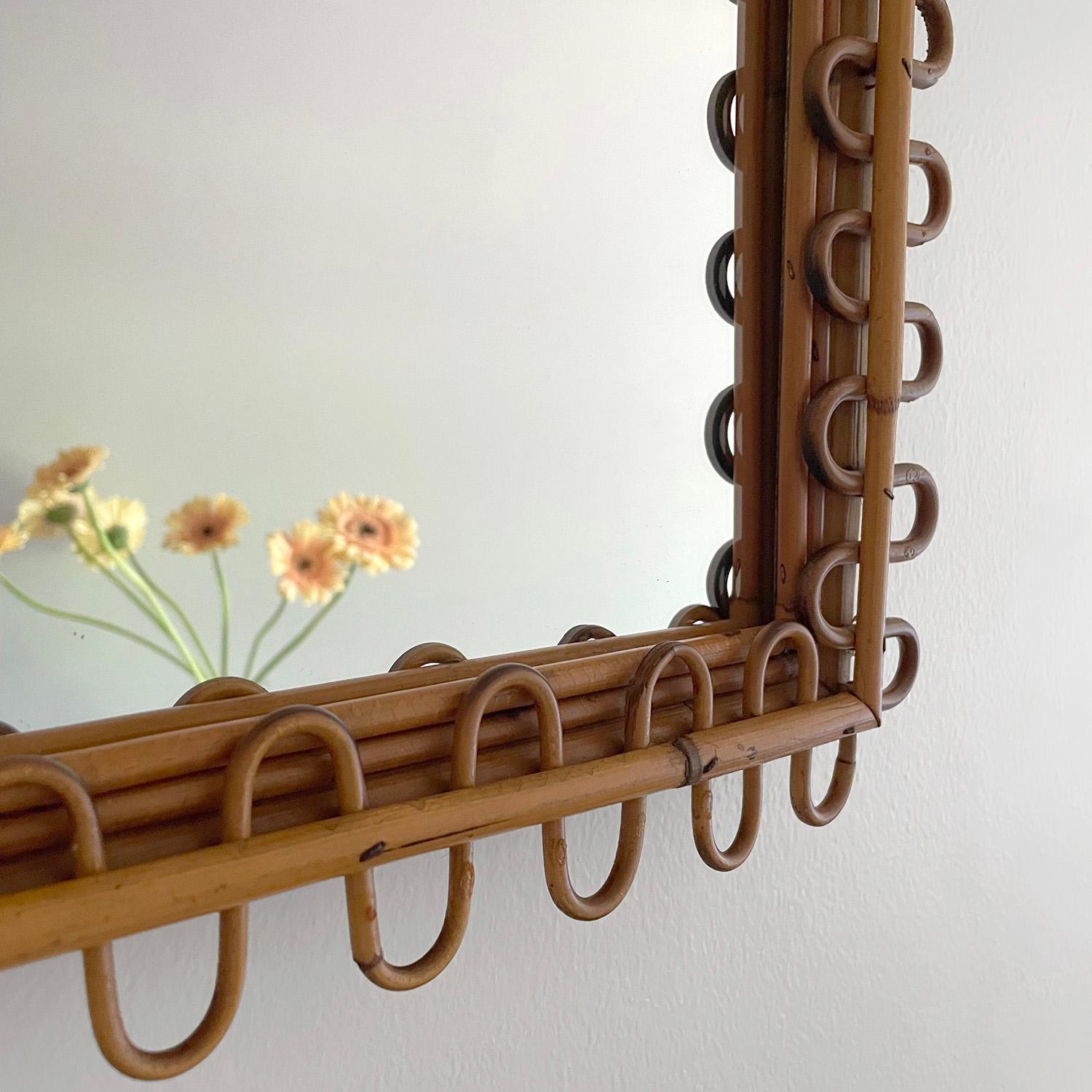Italian Looped Rattan Square Mirror For Sale 5