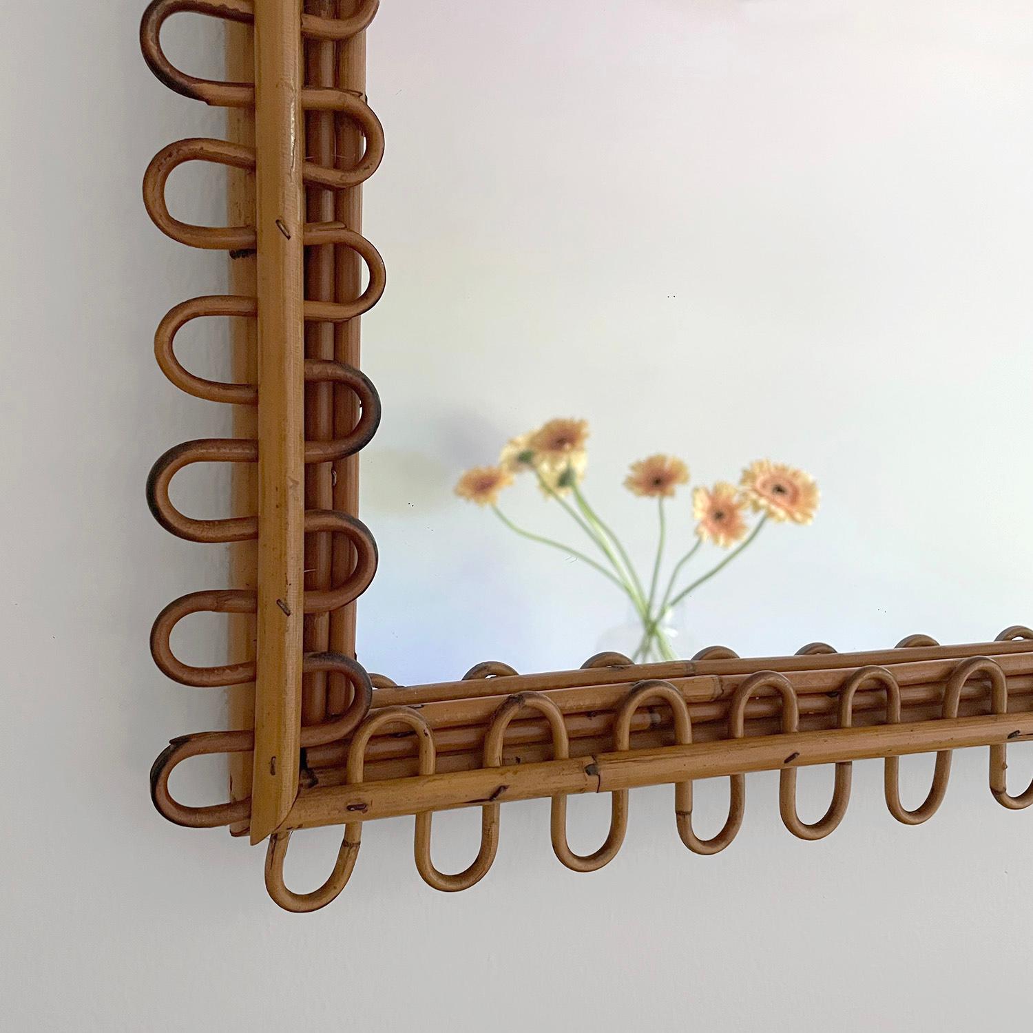 Italian Looped Rattan Square Mirror For Sale 7