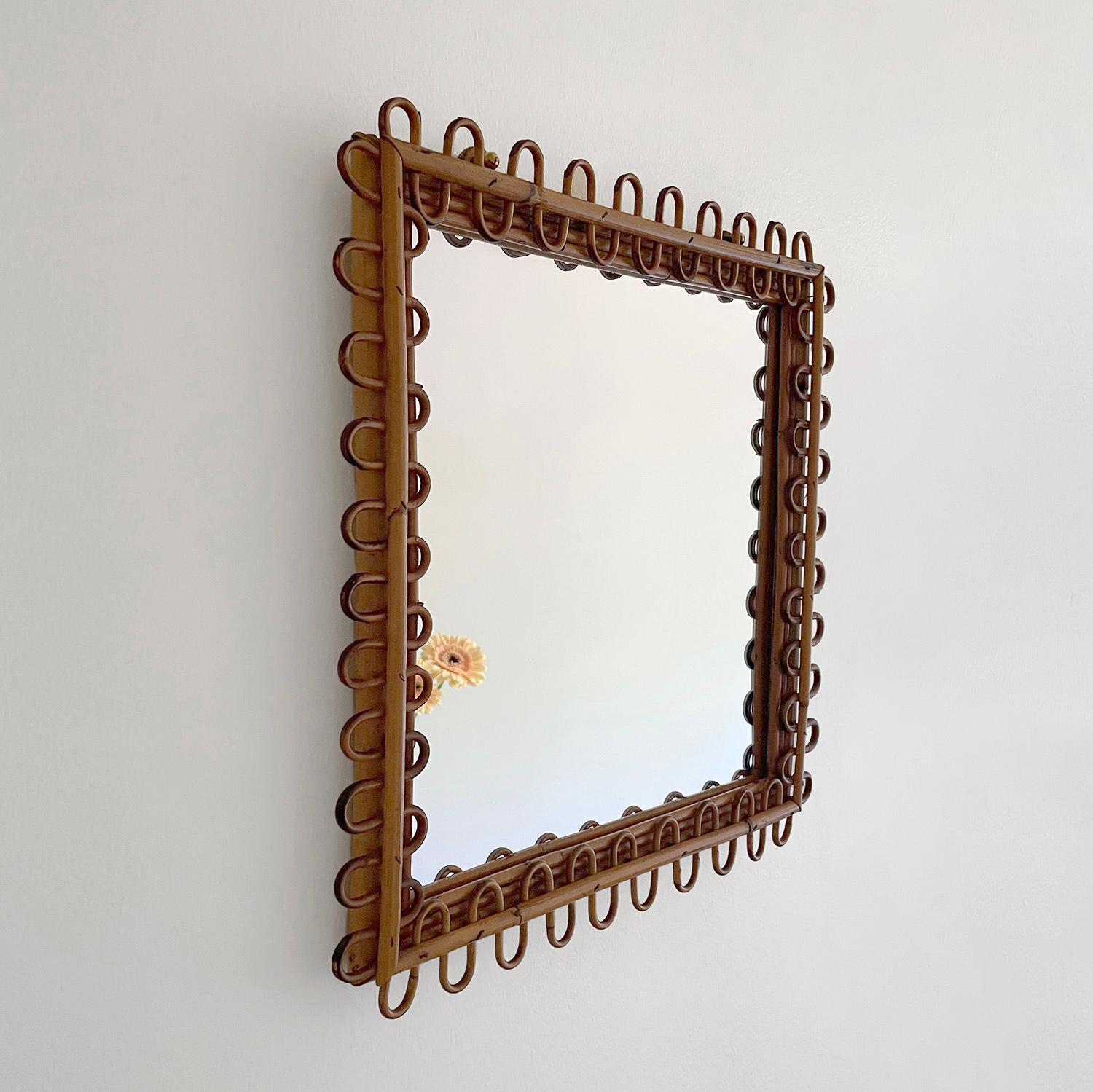 Italian Looped Rattan Square Mirror For Sale 9
