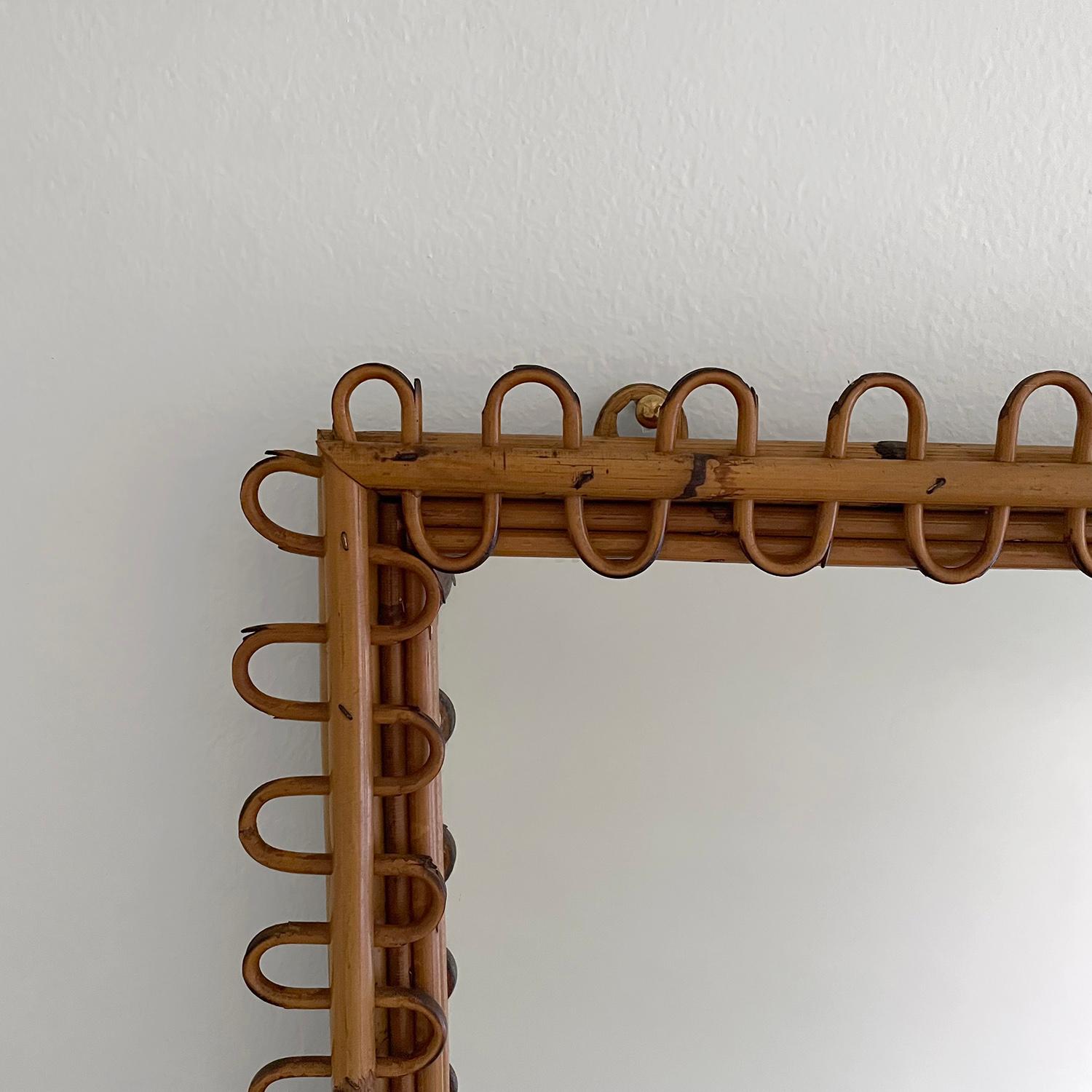 Mid-20th Century Italian Looped Rattan Square Mirror For Sale
