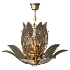 Italian Lotus Chandelier in Brass and Murano Glass