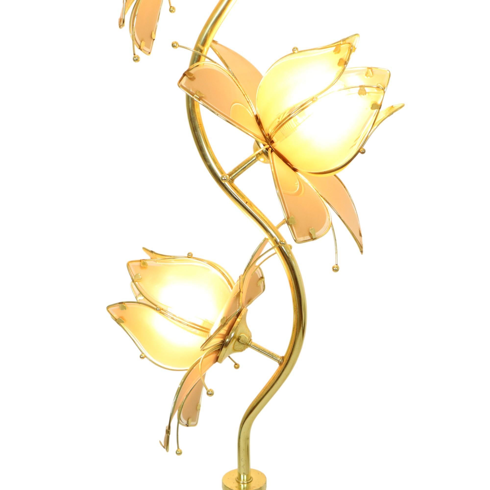 Métal Lampe Lotus Italienne Lampadaire XL Hollywood Regency 190cm en vente