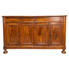 Antique Italian Louis-Philippe 1850s Walnut Enfilade with Two Drawers and Four Doors