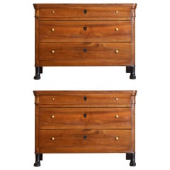 Italian Louis Philippe Period Pair of Walnut & Ebonized Commodes, ca 1835-1840