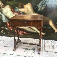Italian Louis Philippe Side Table 19th Century Walnut Sewing Table