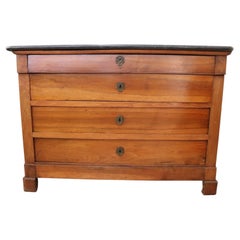 Italian Louis Philippe Walnut Antique Chest of Drawers with Marble Top, 1850s