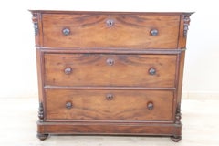 Italian Louis Philippe Walnut Antique Chest of Drawers with Marble Top