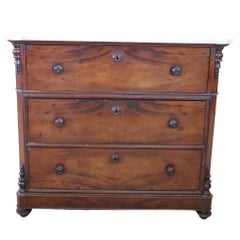 Italian Louis Philippe Walnut Antique Chest of Drawers with Marble Top