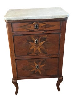Italian Louis Philippe Walnut Nightstand With Carrara Marble Top