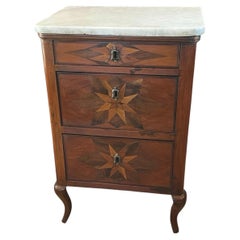 Italian Louis Philippe Walnut Nightstand With Carrara Marble Top