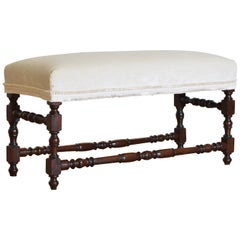 Italian Louis XIII Period Walnut and Upholstered Bench, Early 18th Century