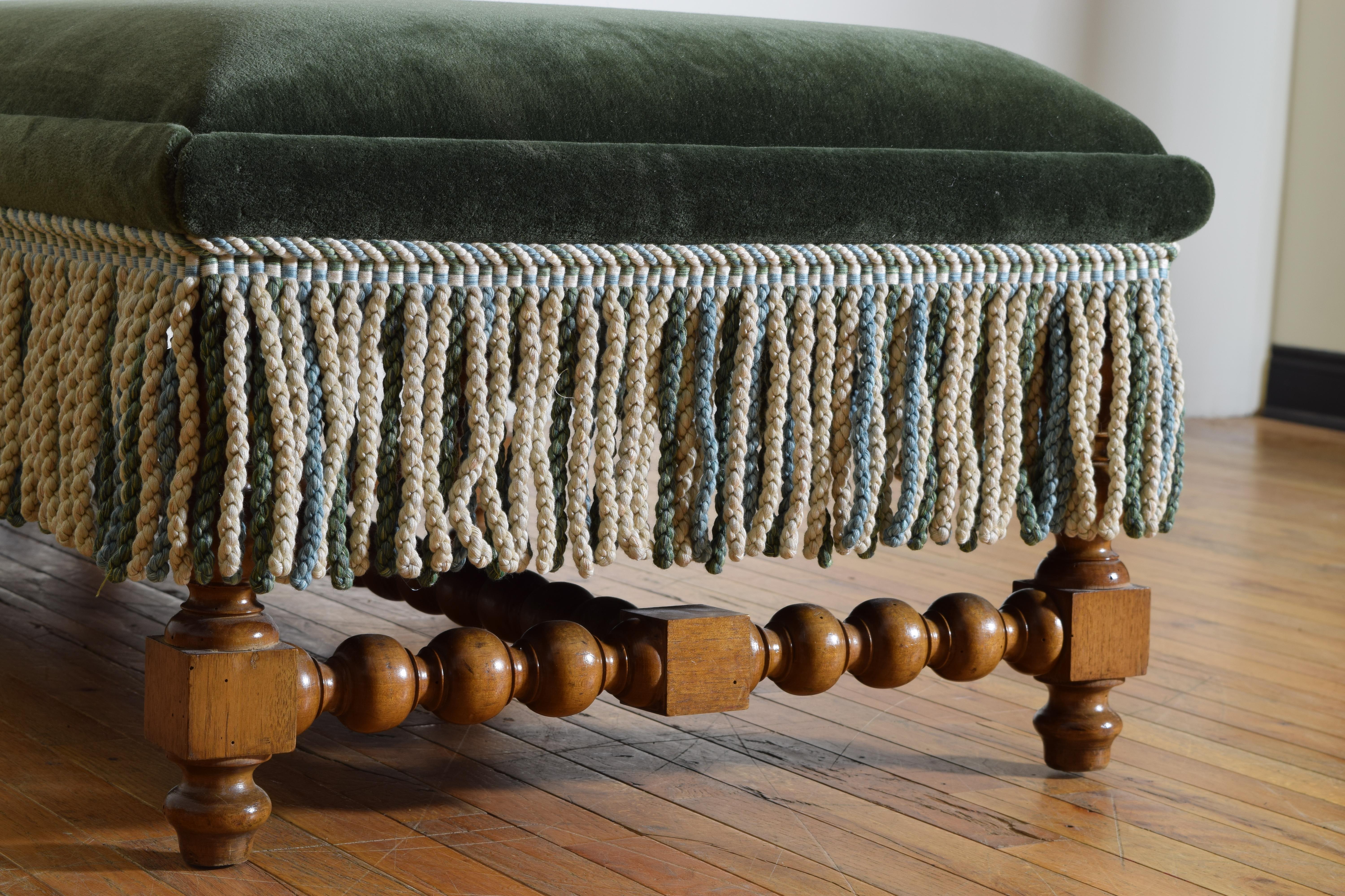Italian Louis XIII Style Light Walnut & Upholstered Large Bench, 2nd half 19thc For Sale 2