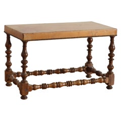 Italian Louis XIII Style Walnut and Leather Upholstered Bench, Mid 19th Century
