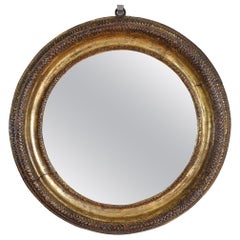 Italien, Période Louis XIV, Miroir circulaire en bois doré sculpté, début du 18ème siècle