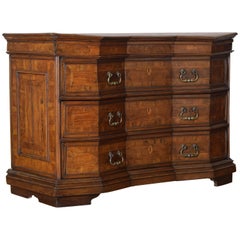 Italian Louis XIV Walnut, Mixed Woods Four-Drawer Cantarano Commode 18th Century