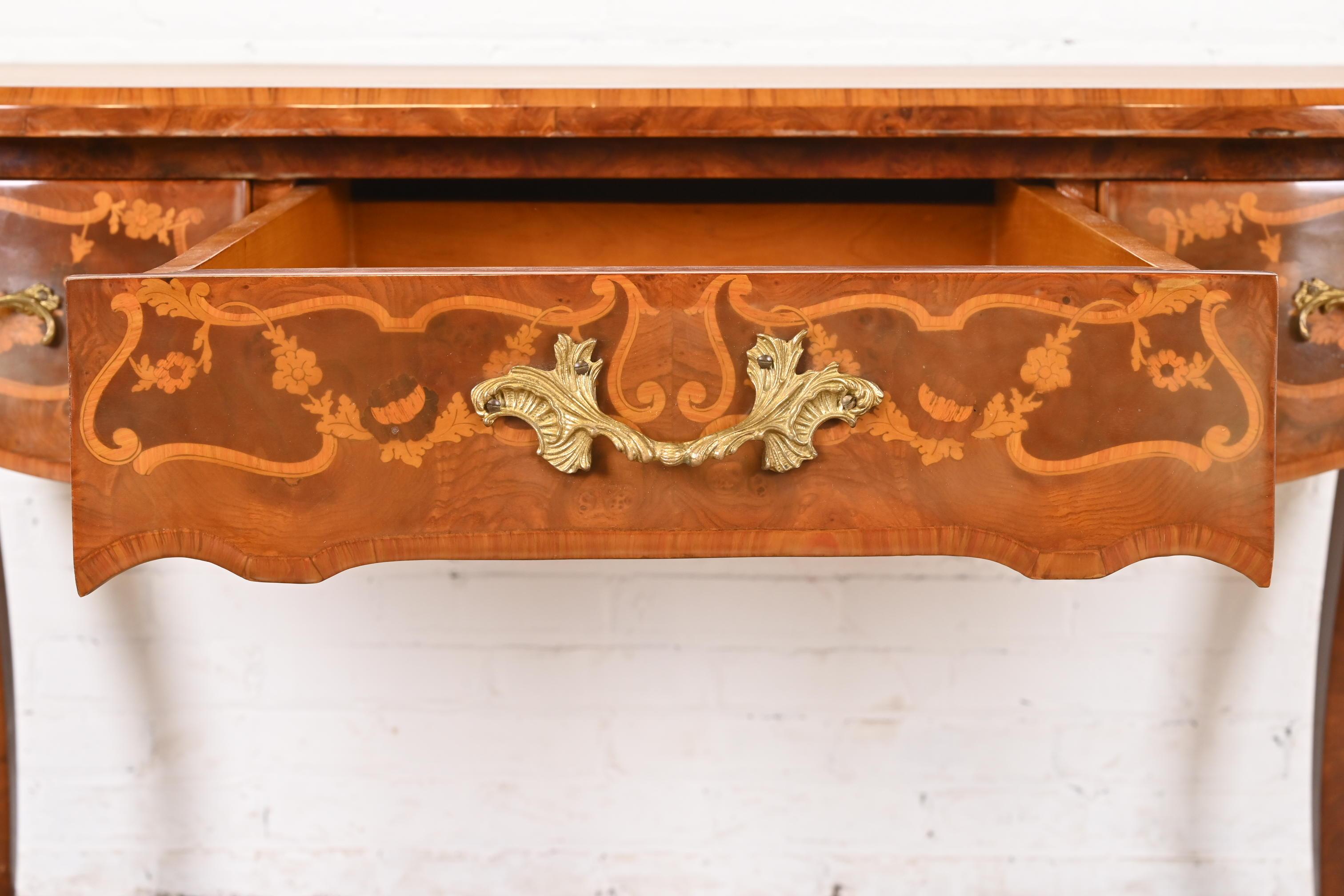 Italian Louis XV Burl Wood Leather Top Bureau Plat Desk With Bronze Ormolu 4