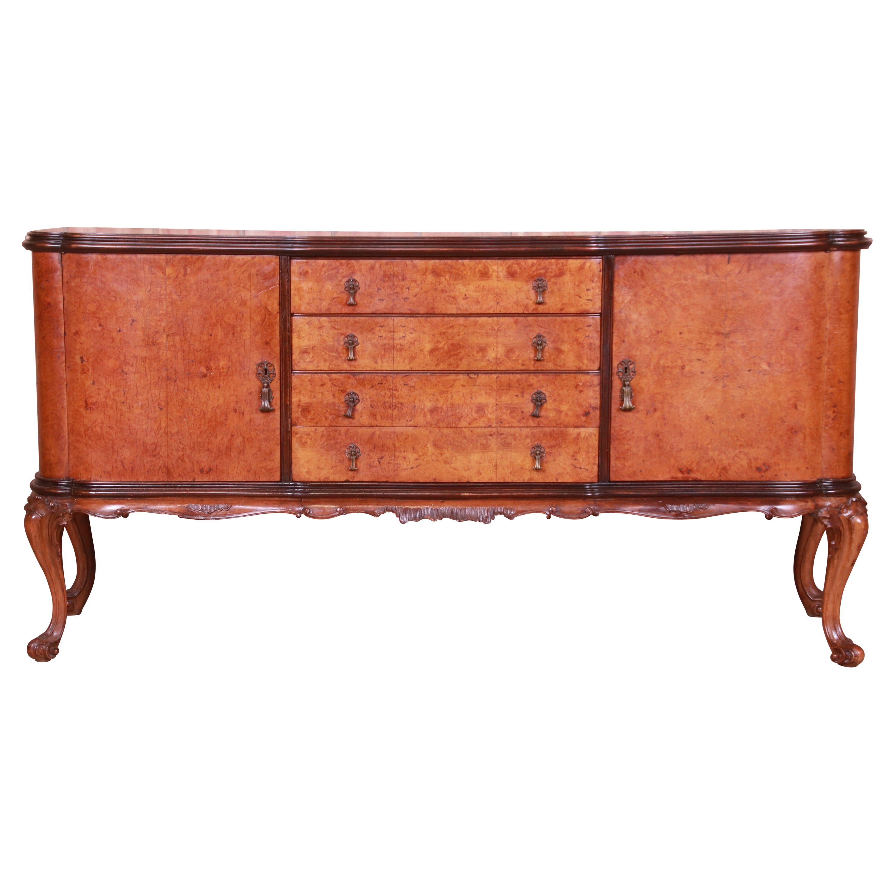 Italian Louis XV Burl Wood Sideboard or Bar Cabinet, Circa 1940s