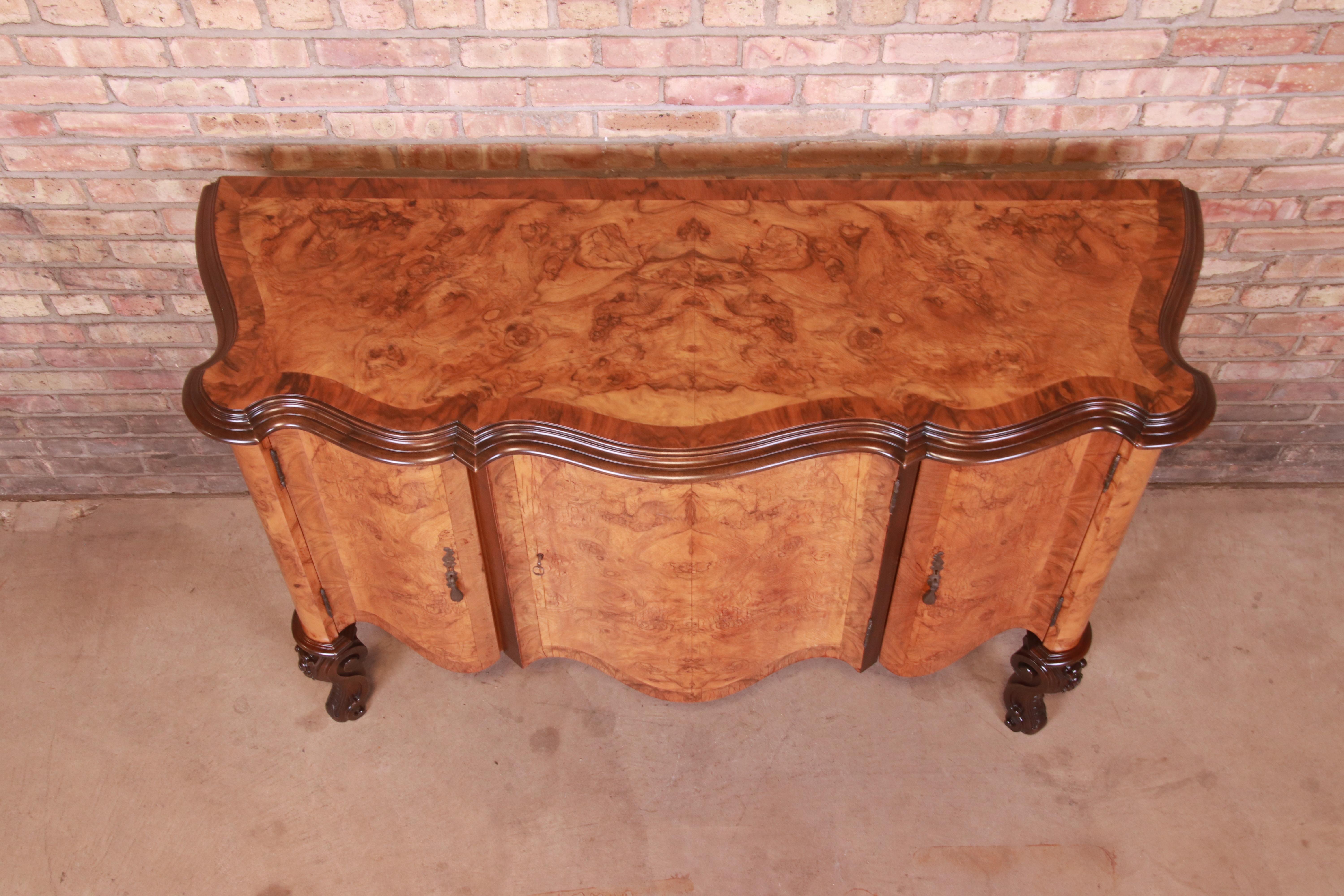 Italian Louis XV Burl Wood Sideboard or Bar Cabinet, Newly Refinished 5