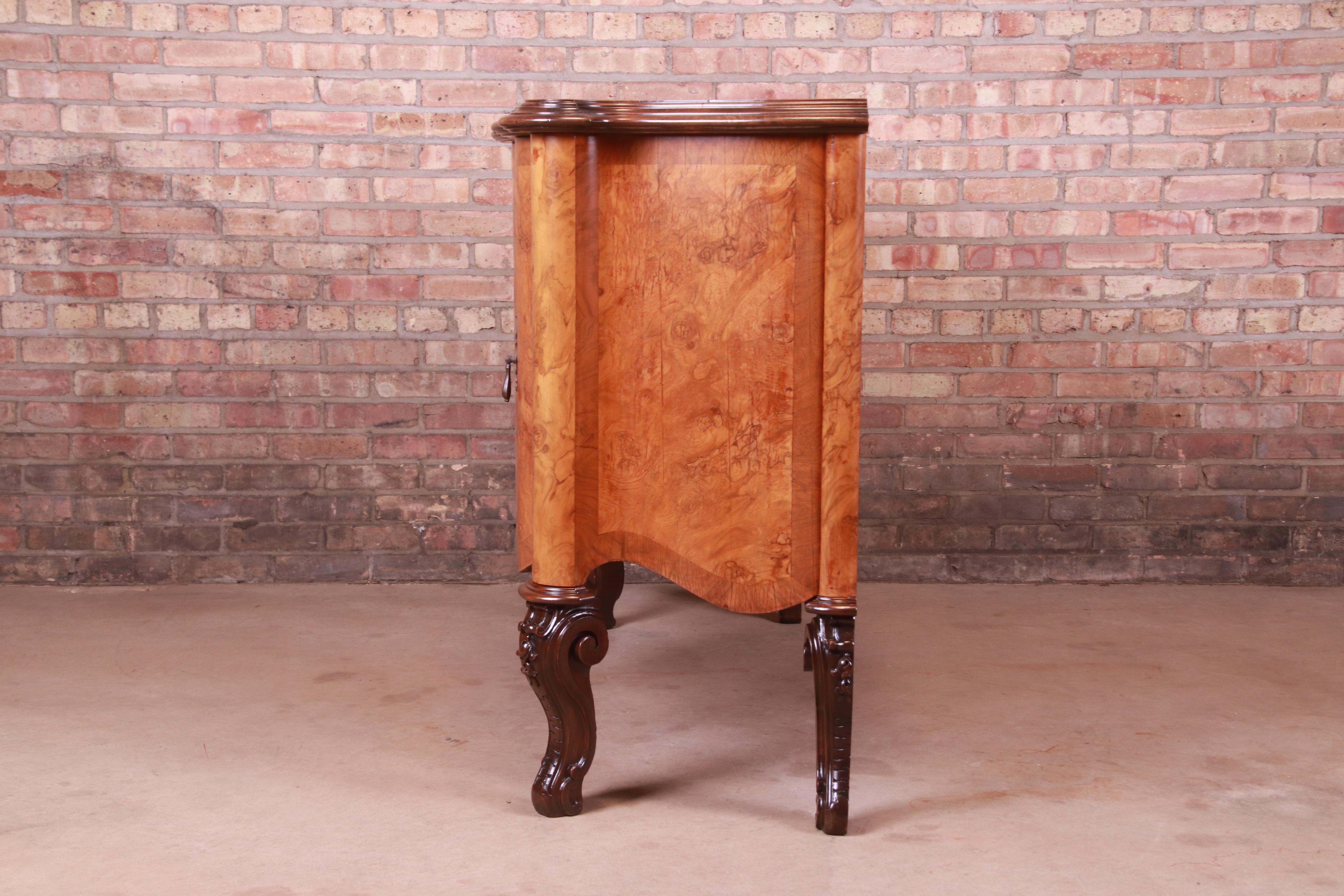 Italian Louis XV Burl Wood Sideboard or Bar Cabinet, Newly Refinished 10