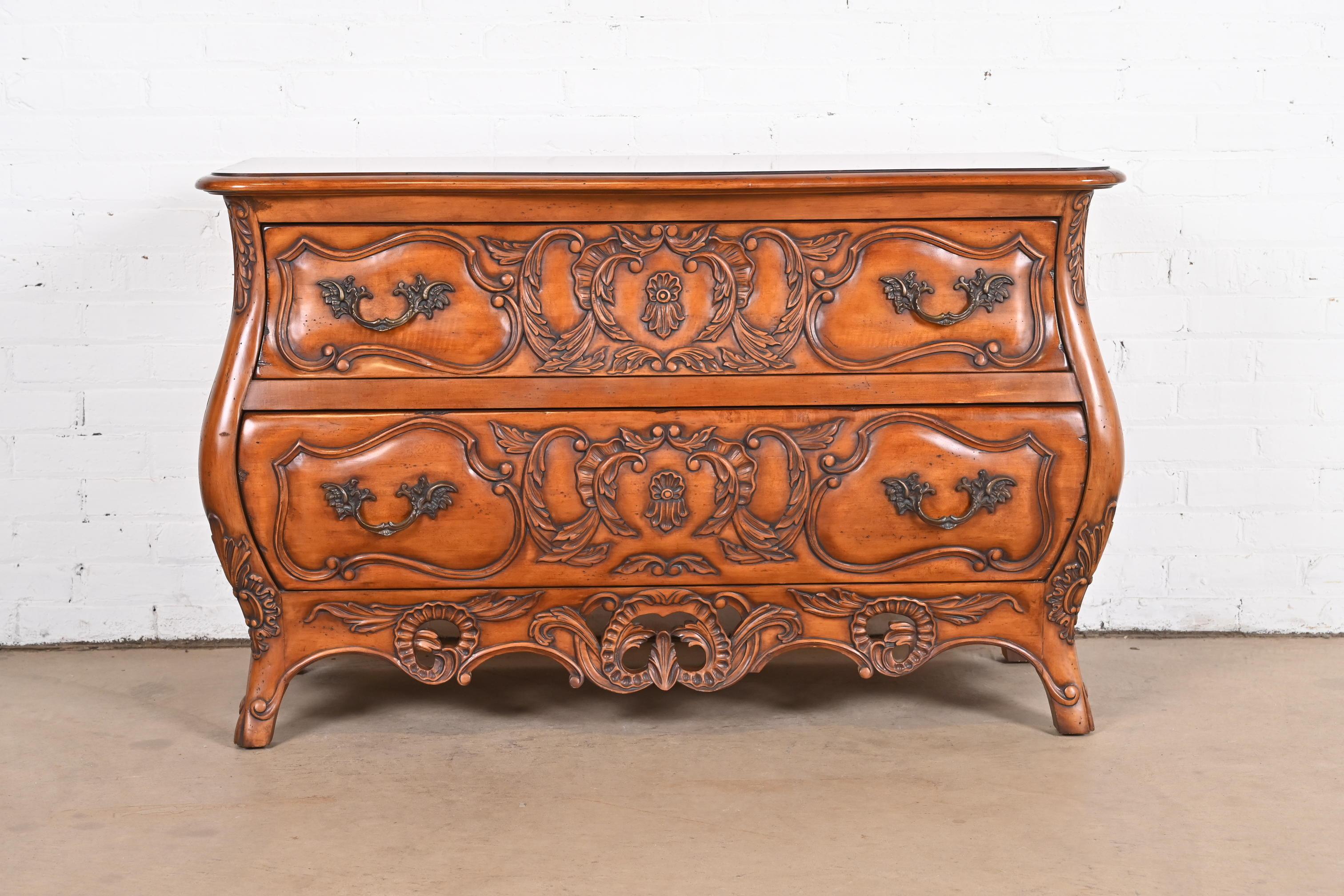 Italian Louis XV Carved Cherry Wood Commode or Bombay Chest In Good Condition For Sale In South Bend, IN